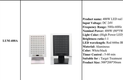 Red light therapy panel LUM-400A wall mount